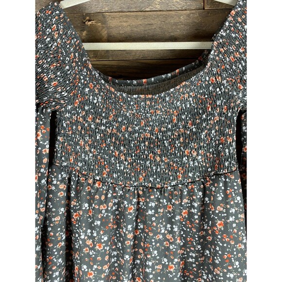 Oneyim Women's 30" Stretchy Bust Green Flowered Off Shoulder Long Sleeve Dress - Picture 3 of 11